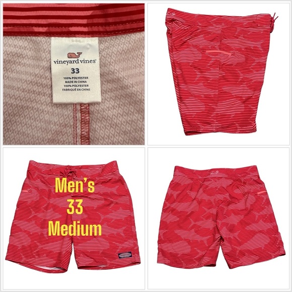 Men's Vineyard Vines 33 Swim Shorts Trunks Board Hybrid Red Pink Drawstring EUC - Picture 1 of 9